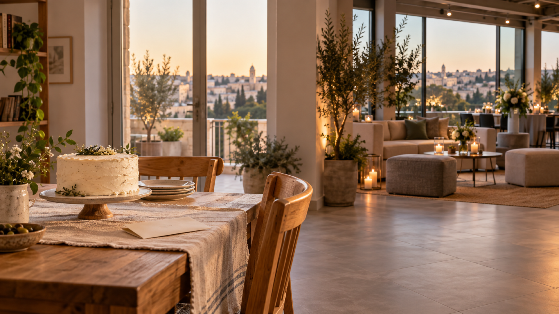שולחן ביתי ופינת ישיבה בחלל פרטי כהכנה לבת או בר מצווה
