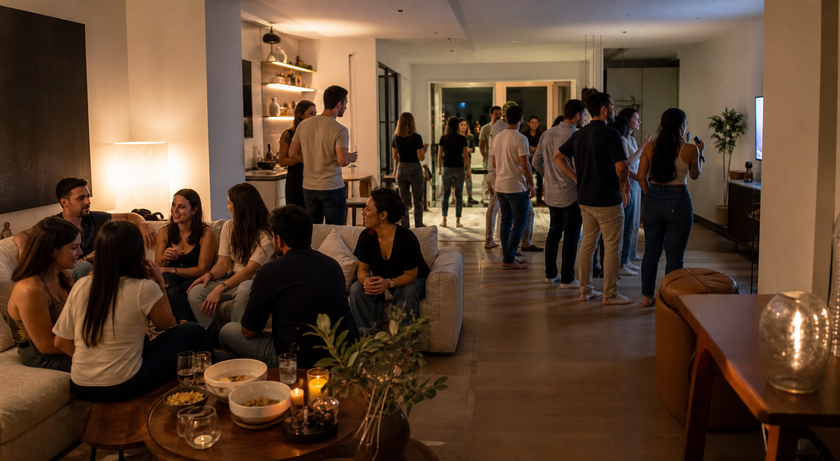 חבורה של חברים מתמקמת בתחילת ערב בלופט פרטי בירושלים