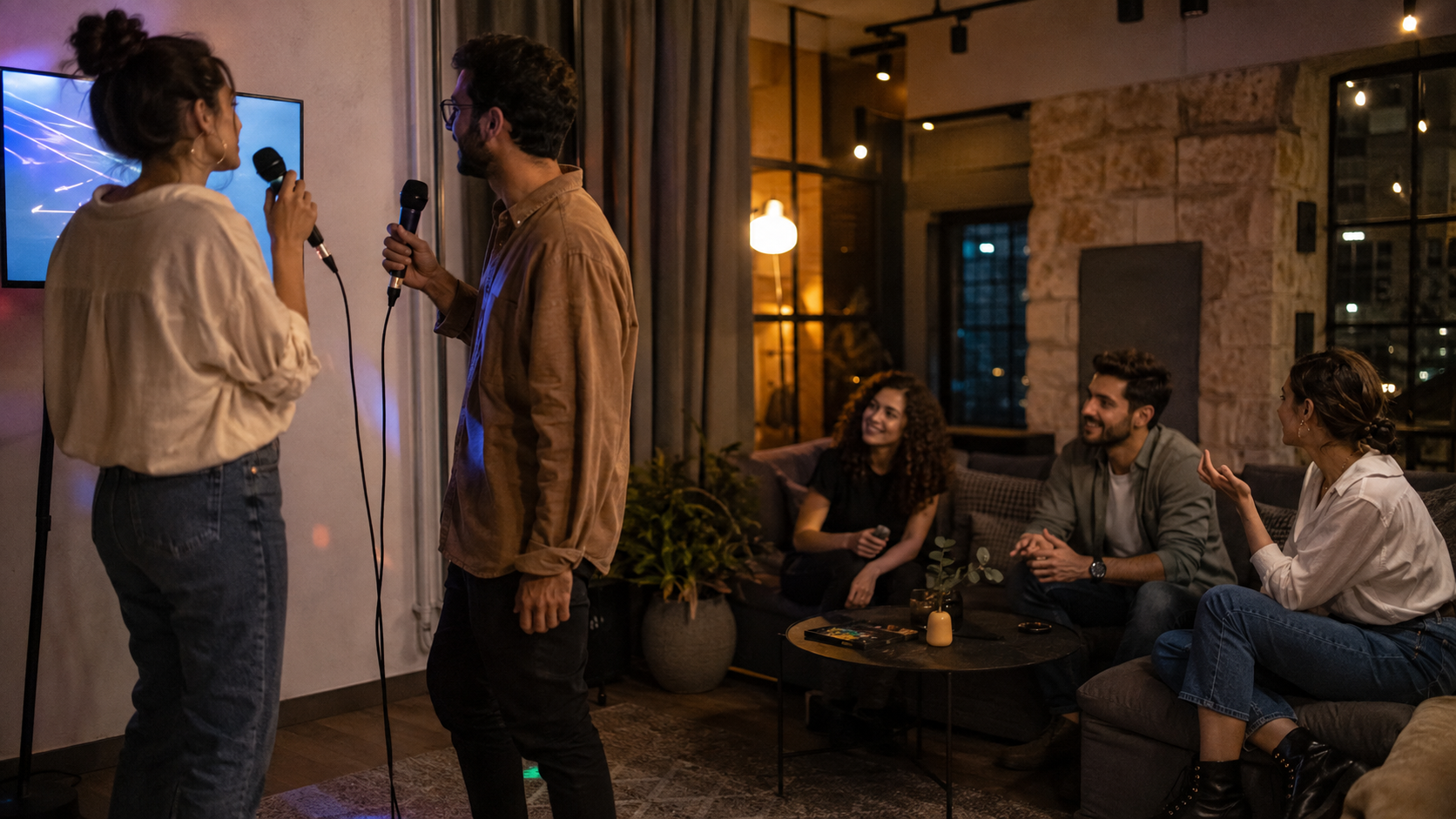 חבורה משווה בין ערב קריוקי אינטימי לערב בלופט עם אזורי ישיבה ושירה