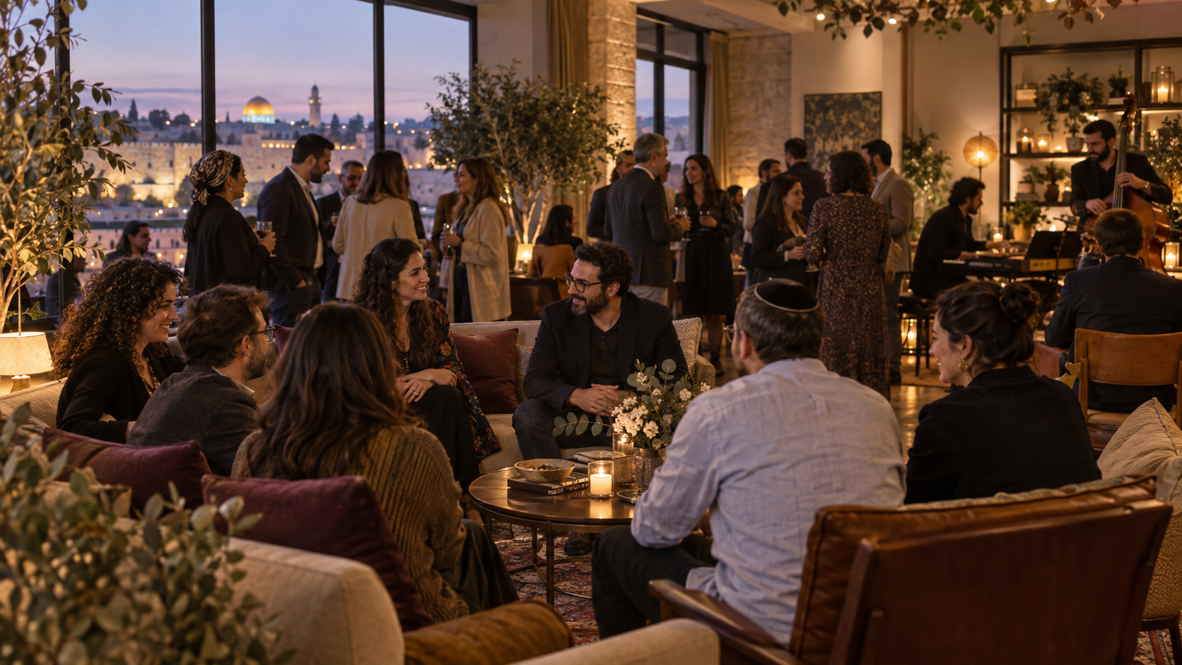 חבורה מתכנסת בחלל פרטי לקראת רגע משותף באירוע בירושלים